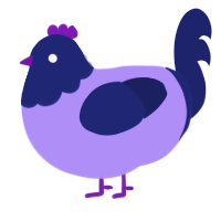 A lilac and navy chicken with a head pattern