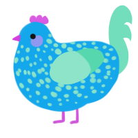 A sky and mint chicken with a speckle pattern