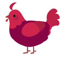 Red Bird, a maroon and crimson chicken with a head pattern