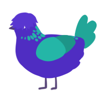 A indigo and turquoise chicken with a neck-speckle pattern