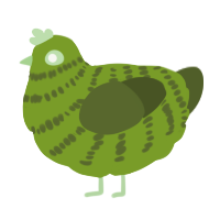 A chartreuse and olive chicken with a bar pattern
