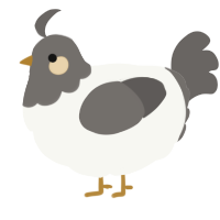 A white and grey chicken with a head pattern