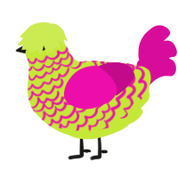 A lime and fuchsia chicken with a lace pattern