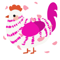 A white and fuchsia chicken with a bar pattern