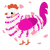 A white and fuchsia chicken with a bar pattern