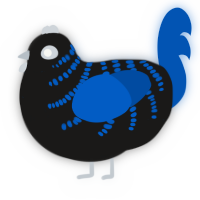 A sable and ultramarine chicken with a half-bar pattern