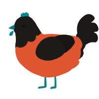 A vermilion and sable chicken with a head pattern