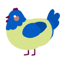 A lemon and ultramarine chicken with a head pattern