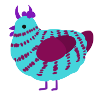 A aqua and wine chicken with a bar pattern
