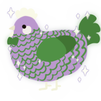 A lilac and viridian chicken with a lace pattern
