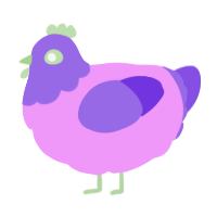 A lavender and blurple chicken with a head pattern