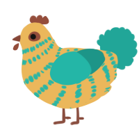 A honey and turquoise chicken with a bar pattern