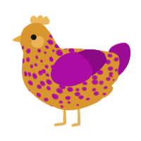 A orange and plum chicken with a speckle pattern