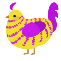 A yellow and amethyst chicken with a bar pattern