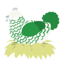 A white and viridian chicken with a lace pattern