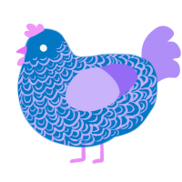 A sapphire and lilac chicken with a double-lace pattern