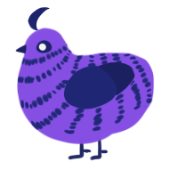 Sut, a blurple and navy chicken with a bar pattern