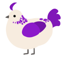 A cream and violet chicken with a neck-speckle pattern