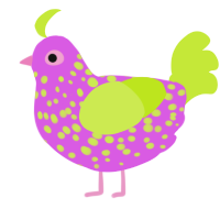 A orchid and lime chicken with a speckle pattern