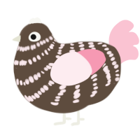 A bark and rose chicken with a bar pattern