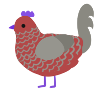 barn, a red and ash chicken with a lace pattern