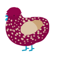 Elh, a maroon and beige chicken with a speckle pattern