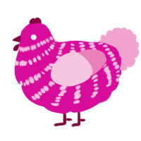 A fuchsia and pink chicken with a bar pattern