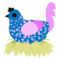 A sapphire and lavender chicken with a speckle pattern