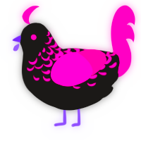 A sable and fuchsia chicken with a half-lace pattern