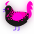 A sable and fuchsia chicken with a half-lace pattern