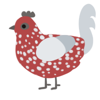 A red and mist chicken with a speckle pattern