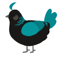 A sable and teal chicken with a neck-band pattern