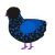 Cobalt, a sable and ultramarine chicken with a speckle pattern