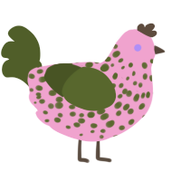 pHen, a pink and olive chicken with a speckle pattern