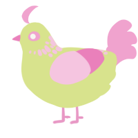A lemon and pink chicken with a neck-speckle pattern