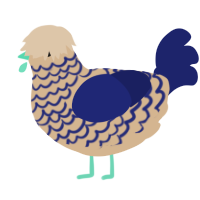 A beige and navy chicken with a lace pattern