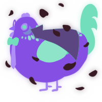 A blurple and mint chicken with a neck-speckle pattern