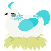 A white and aqua chicken with a neck-speckle pattern