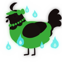 A viridian and black chicken with a head pattern