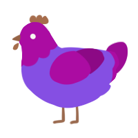 A blurple and plum chicken with a head pattern