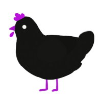 VOID, a black chicken with a speckle pattern