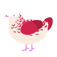 A cream and crimson chicken with a half-lace pattern