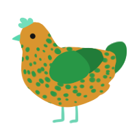 A orange and viridian chicken with a speckle pattern