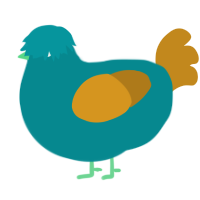 A teal and ochre chicken