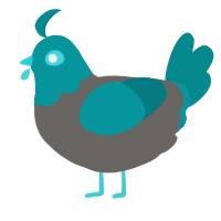 A grey and teal chicken with a head pattern