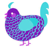 A violet and aqua chicken with a lace pattern