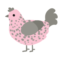A rose and ash chicken with a speckle pattern
