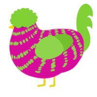 A fuchsia and grass chicken with a bar pattern