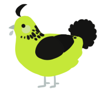 A lime and black chicken with a neck-speckle pattern