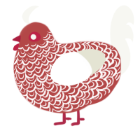 A red and white chicken with a double-lace pattern